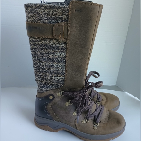 Merrell Womens Dark Earth Waterproof Boots Size 6 Knee High Lace Up Tweed - Picture 13 of 14